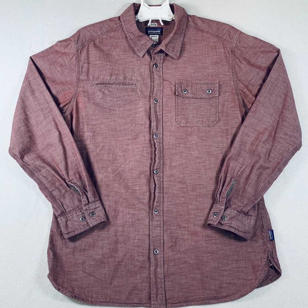 Patagonia Men's Size L Brick Red 100% Organic Cotton Long Sleeve Button Up Shirt